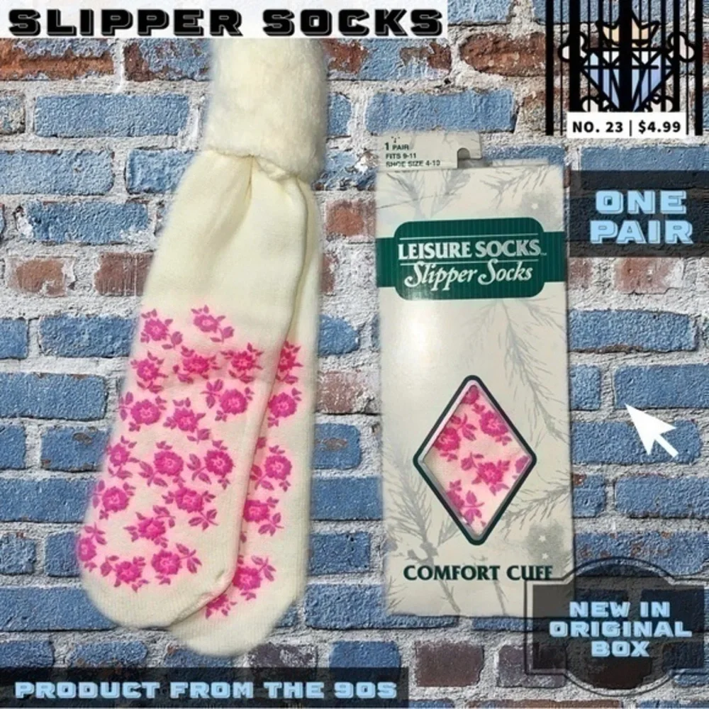 WOMENS LEISURE SOCKS SLIPPER SOCKS 1990S ONE PAIR SHOE SIZE 4-10 LOUNGEW…